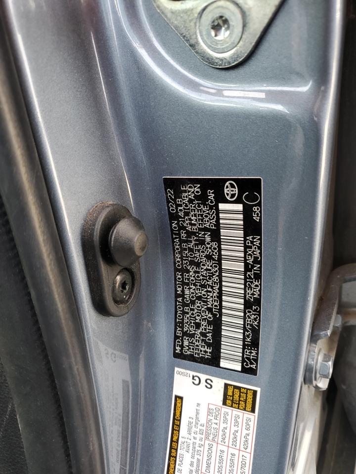 2022 TOYOTA COROLLA LE VIN:JTDEPMAE8N3014608