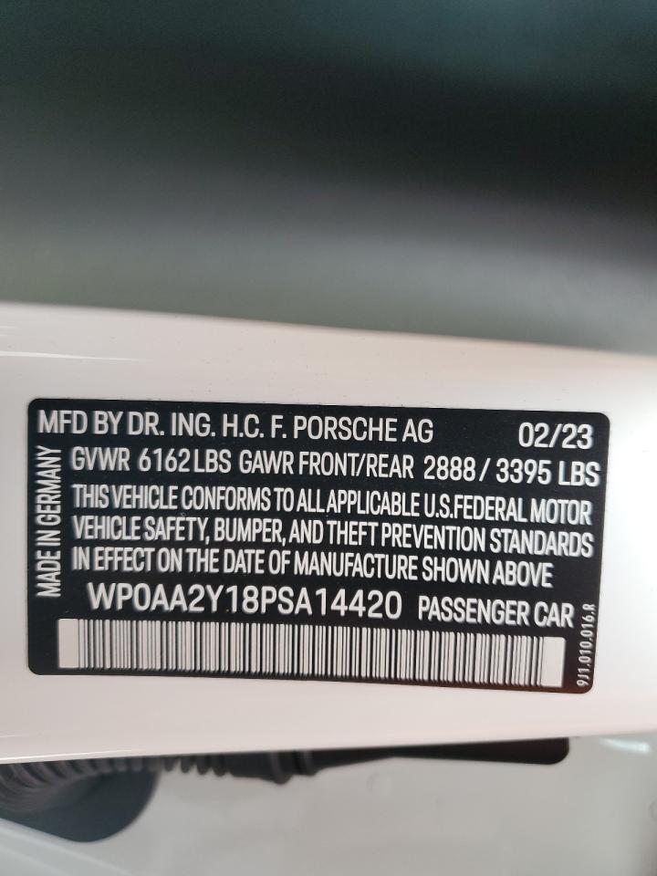2023 PORSCHE TAYCAN VIN:WP0AA2Y18PSA14420