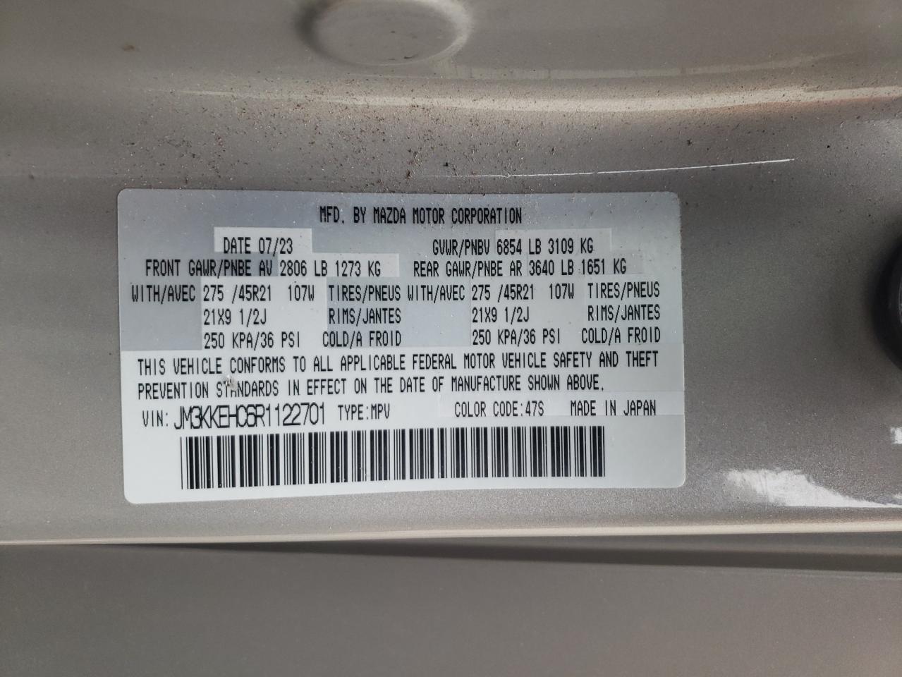 2024 MAZDA CX-90 PREMIUM PLUS VIN:JM3KKEHC6R1122701