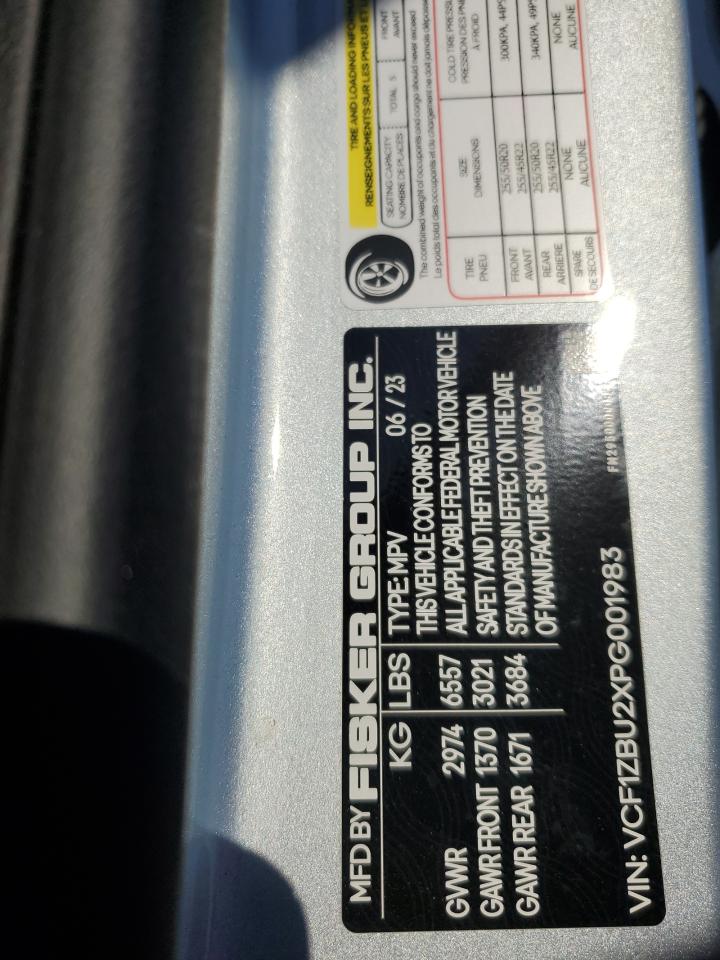2023 FISKER INC. OCEAN OCEAN ONE VIN:VCF1ZBU2XPG001983