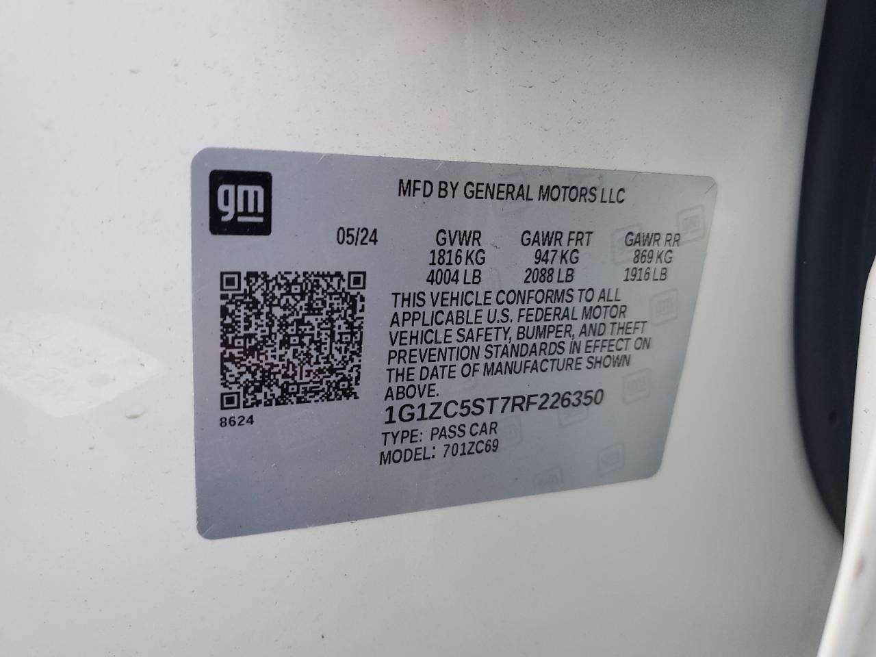 2024 CHEVROLET MALIBU LS VIN:1C4PJLCB1JD542731