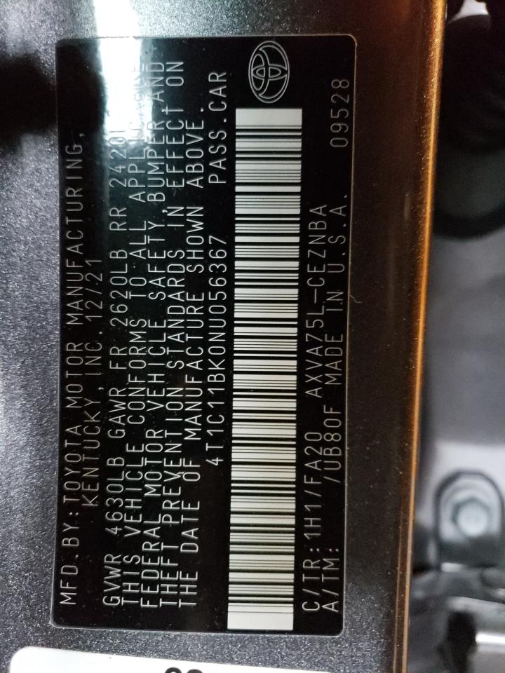 2022 TOYOTA CAMRY LE VIN:4T1C11BK0NU056367