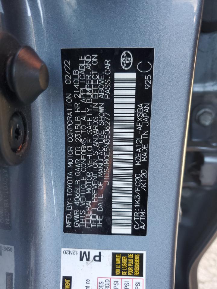2022 TOYOTA COROLLA SE VIN:JTDS4MCE5N3506277