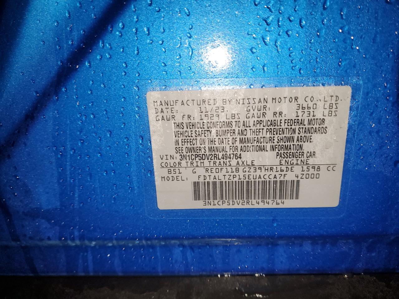 2024 NISSAN KICKS SR VIN:3N1CP5DV2RL494764