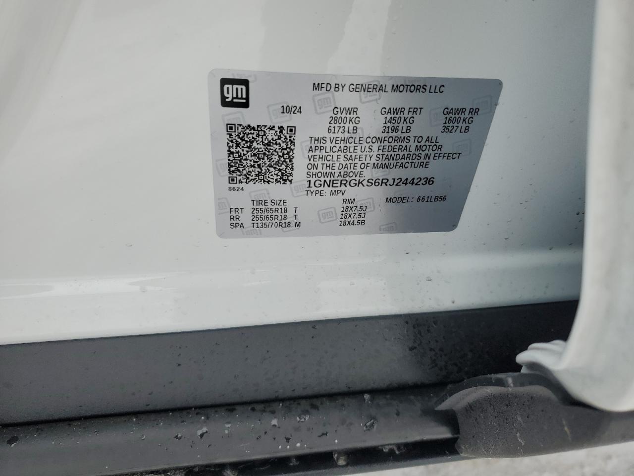 2024 CHEVROLET TRAVERSE LT VIN:1GNERGKS6RJ244236