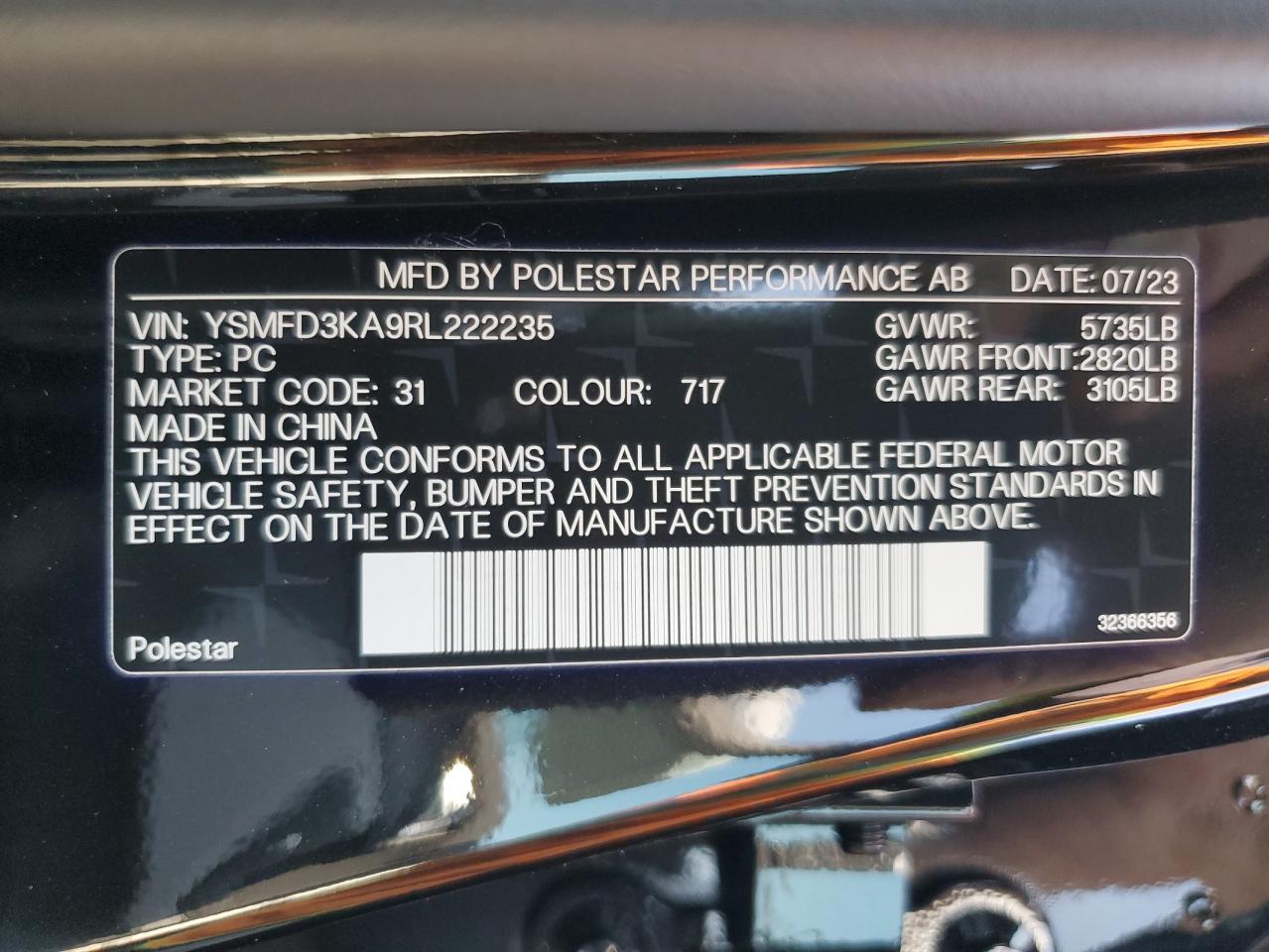 2024 POLESTAR 2 VIN:YSMFD3KA9RL222235