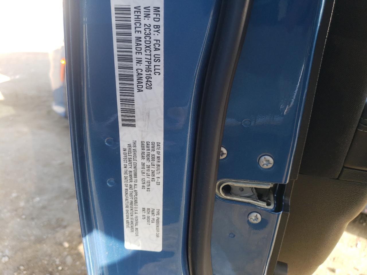 2023 DODGE CHARGER R/T VIN:2C3CDXCT7PH616420