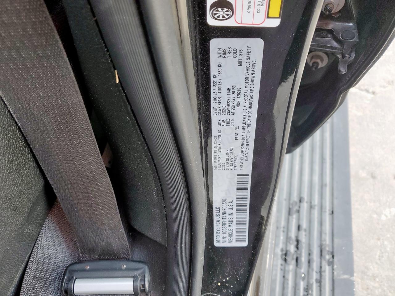 2022 RAM 1500 LIMITED VIN:1C6SRFHT4NN200820