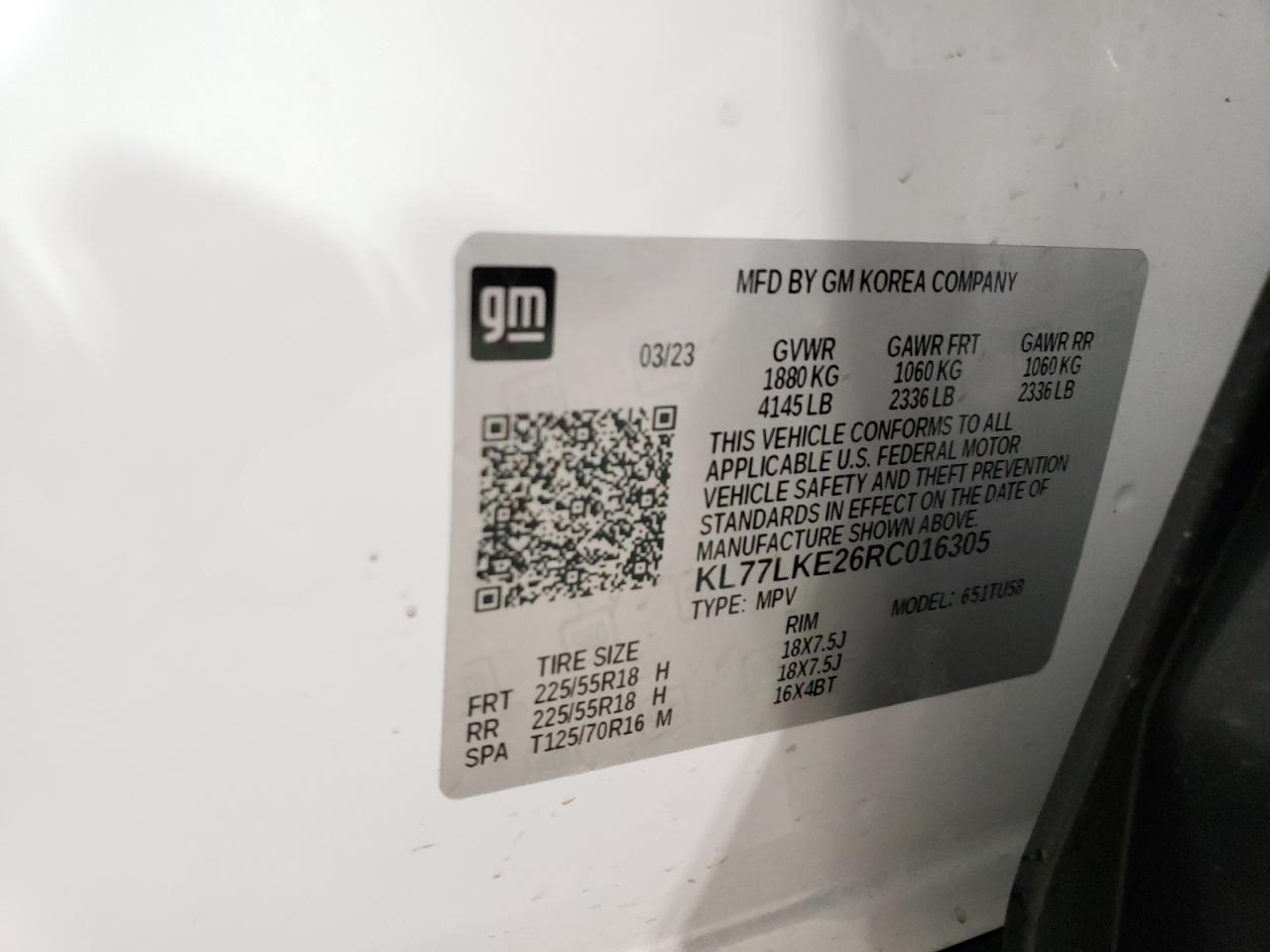 2024 CHEVROLET TRAX ACTIV VIN:KL77LKE26RC016305