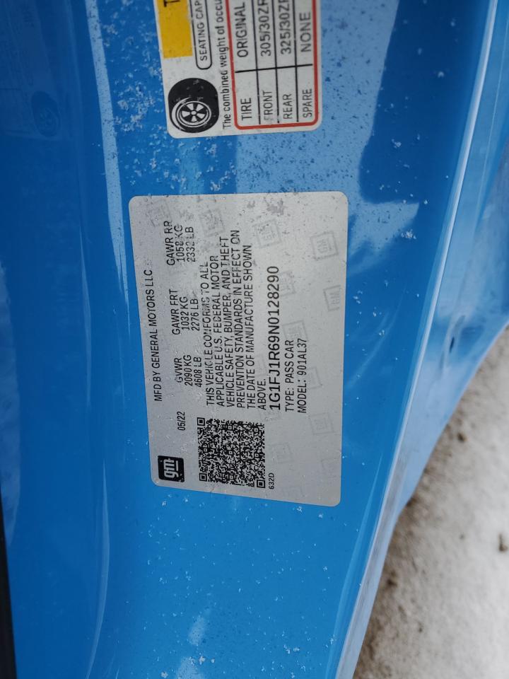 2022 CHEVROLET CAMARO ZL1 VIN:1G1FJ1R69N0128290