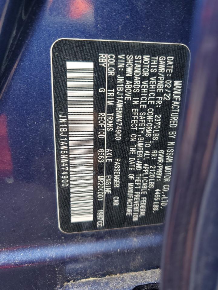 2022 NISSAN ROGUE SPORT S VIN:JN1BJ1AW6NW474900