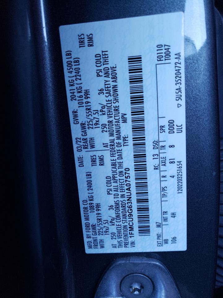 2022 FORD ESCAPE SE VIN:1FMCU9G63NUA07570