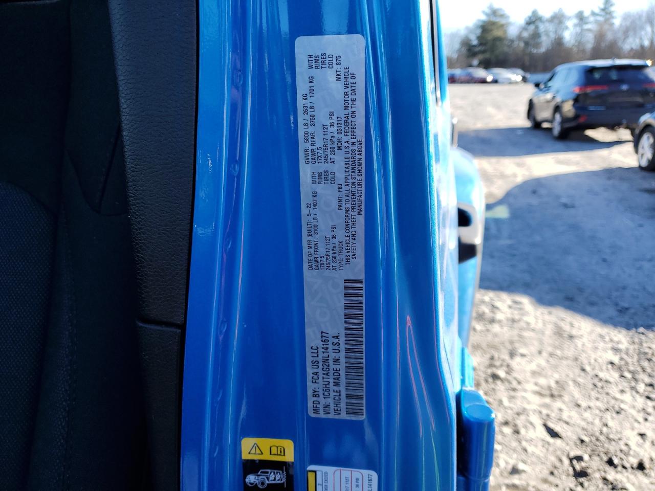 2022 JEEP GLADIATOR SPORT VIN:1C6HJTAG2NL141677