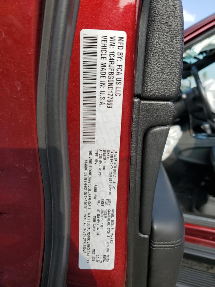 2022 JEEP GRAND CHEROKEE LIMITED VIN:1C4RJFBG0NC177669