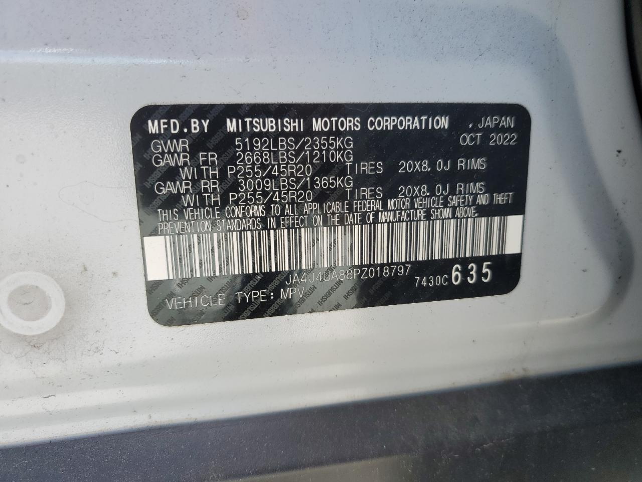 2023 MITSUBISHI OUTLANDER SE VIN:JA4J4UA88PZ018797