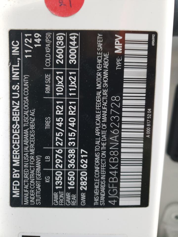 2022 MERCEDES-BENZ GLE 350 4MATIC VIN:4JGFB4KB8NA623728