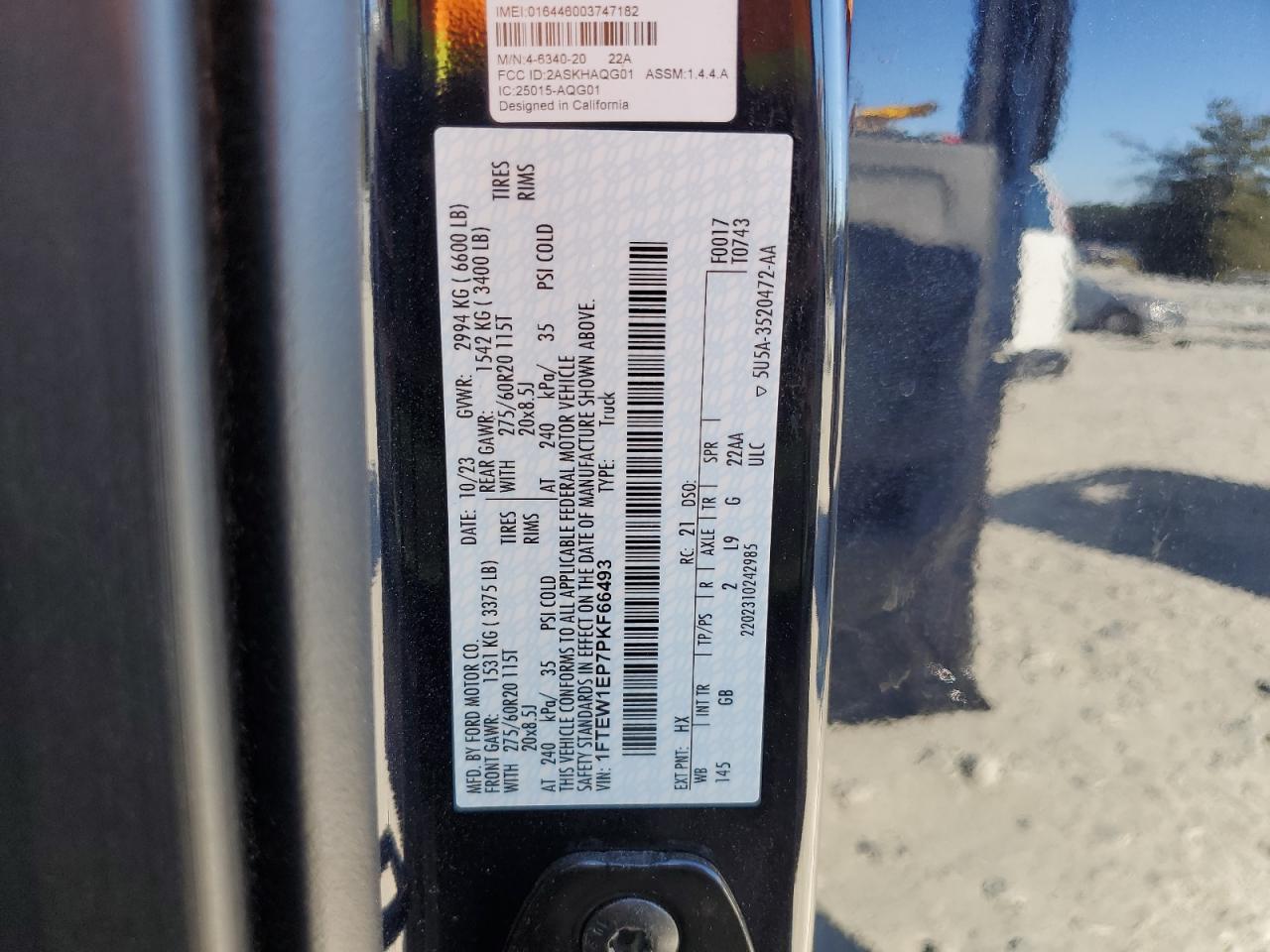 2023 FORD F150 SUPERCREW VIN:1FTEW1EP7PKF66493
