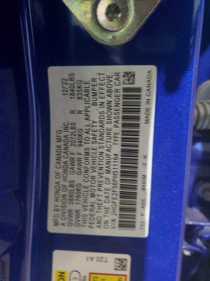 2023 HONDA CIVIC SPORT VIN:2HGFE2F56PH511164