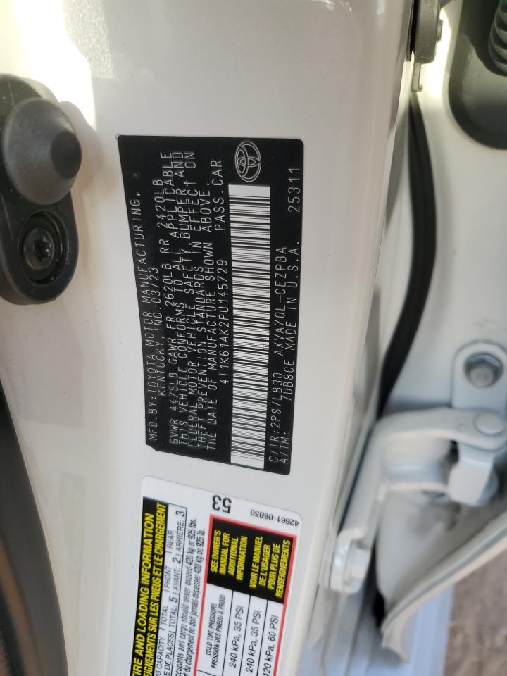 2023 TOYOTA CAMRY XSE VIN:4T1K61AK2PU145729