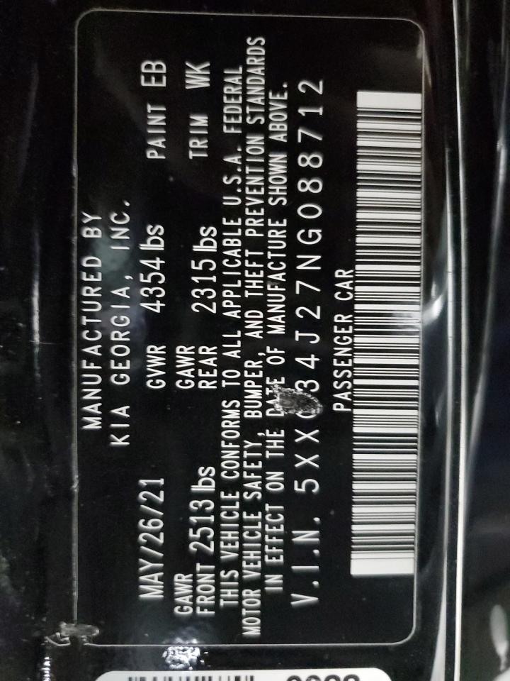 2022 KIA K5 EX VIN:5XXG34J27NG088712