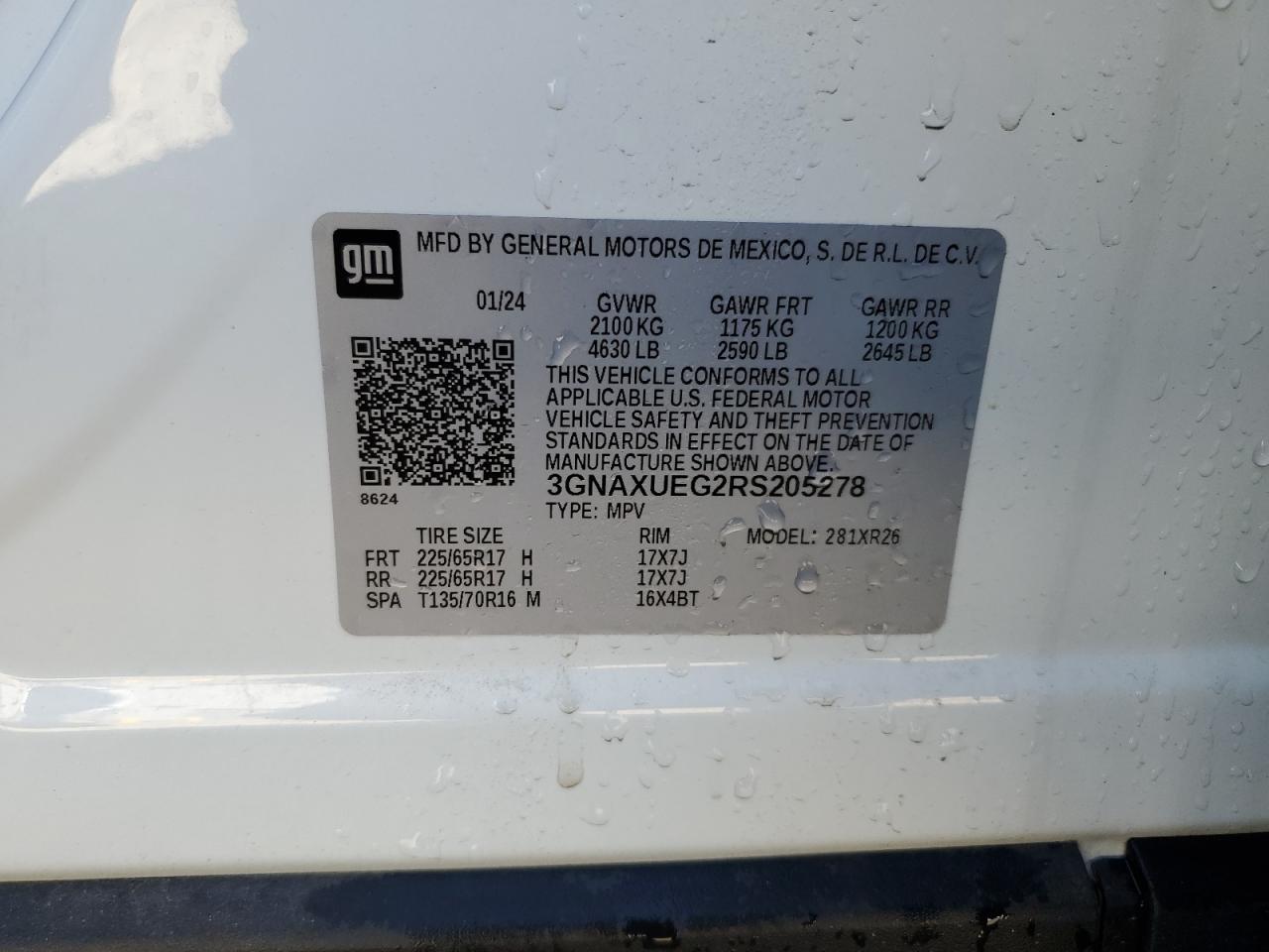 2024 CHEVROLET EQUINOX LT VIN:3GNAXUEG2RS205278