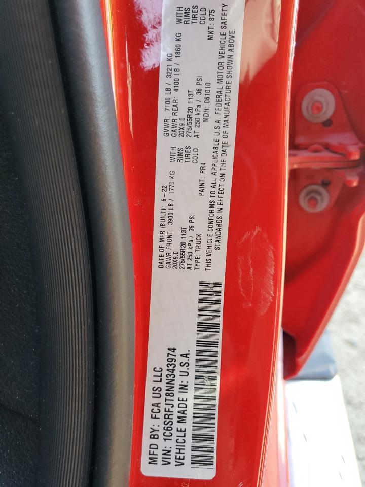 2022 RAM 1500 LARAMIE VIN:1C6SRFJT8NN343974