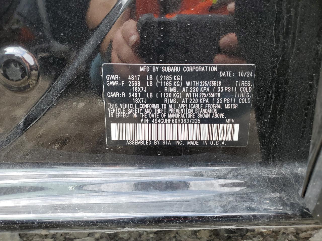 2024 SUBARU CROSSTREK SPORT VIN:4S4GUHF60R3837335