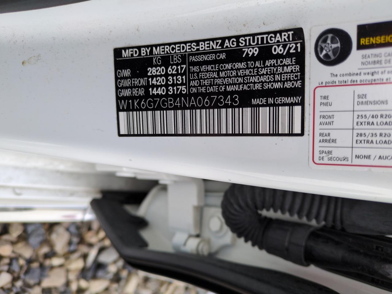 2022 MERCEDES-BENZ S 580 4MATIC VIN:W1K6G7GB4NA067343