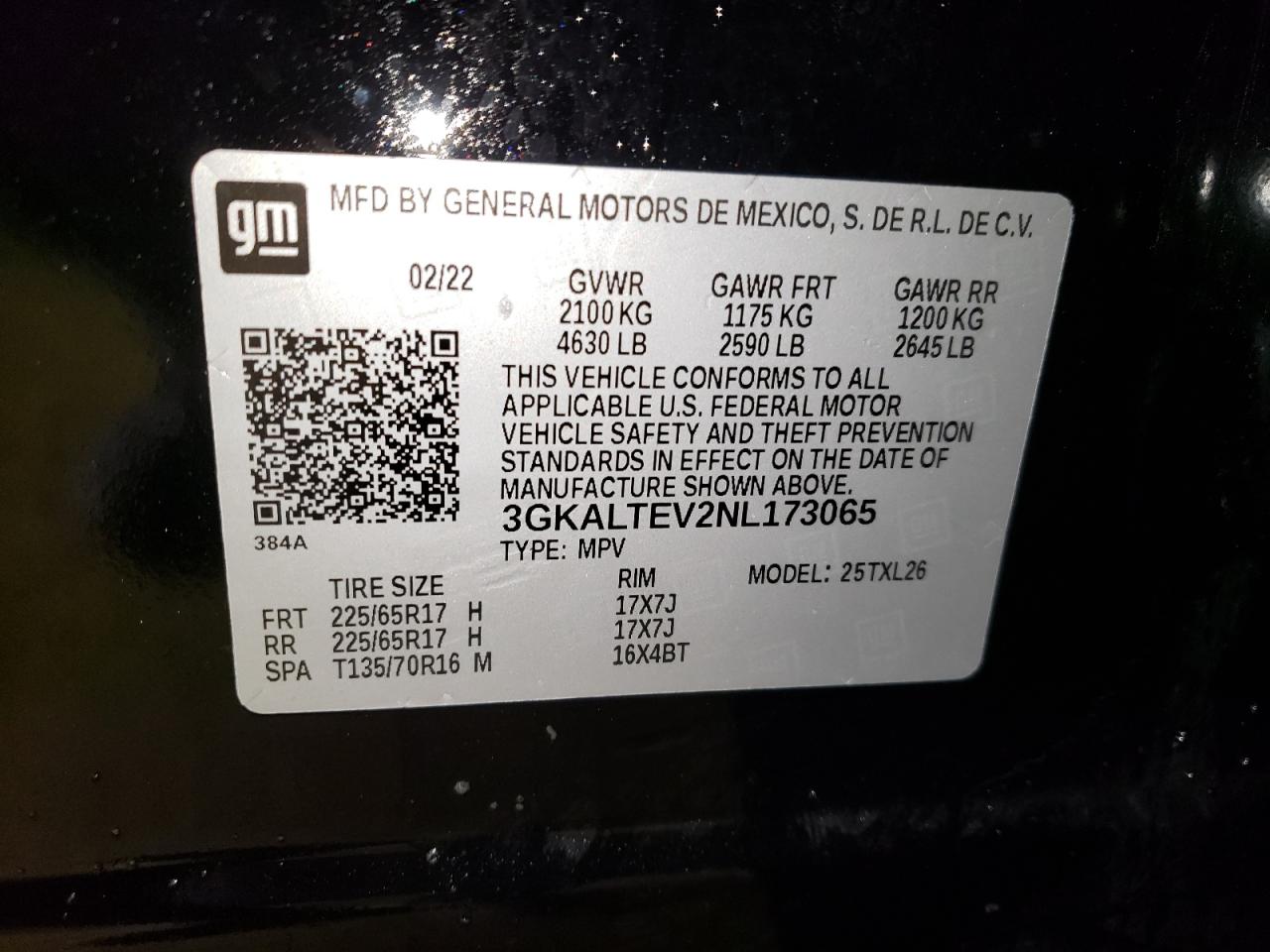 2022 GMC TERRAIN SLE VIN:3GKALTEV2NL173065