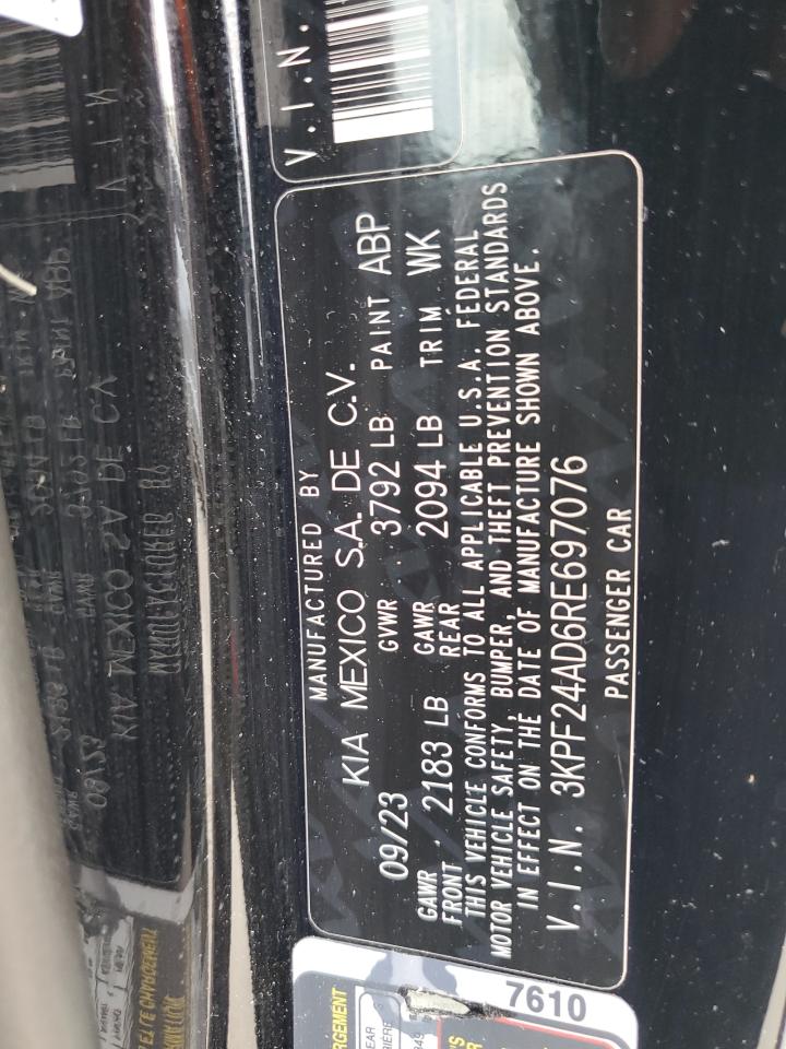 2024 KIA FORTE LX VIN:3KPF24AD6RE697076