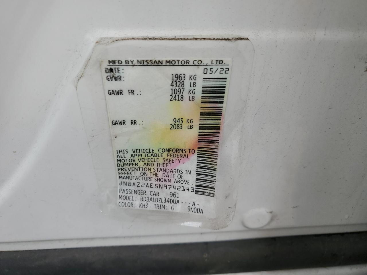 2022 INFINITI QX80 LUXE VIN:JN8AZ2AF5N9741437