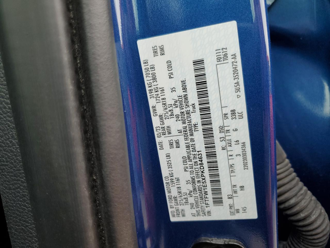 2023 FORD F150 SUPERCREW VIN:1FTFW1E5XPKD84631