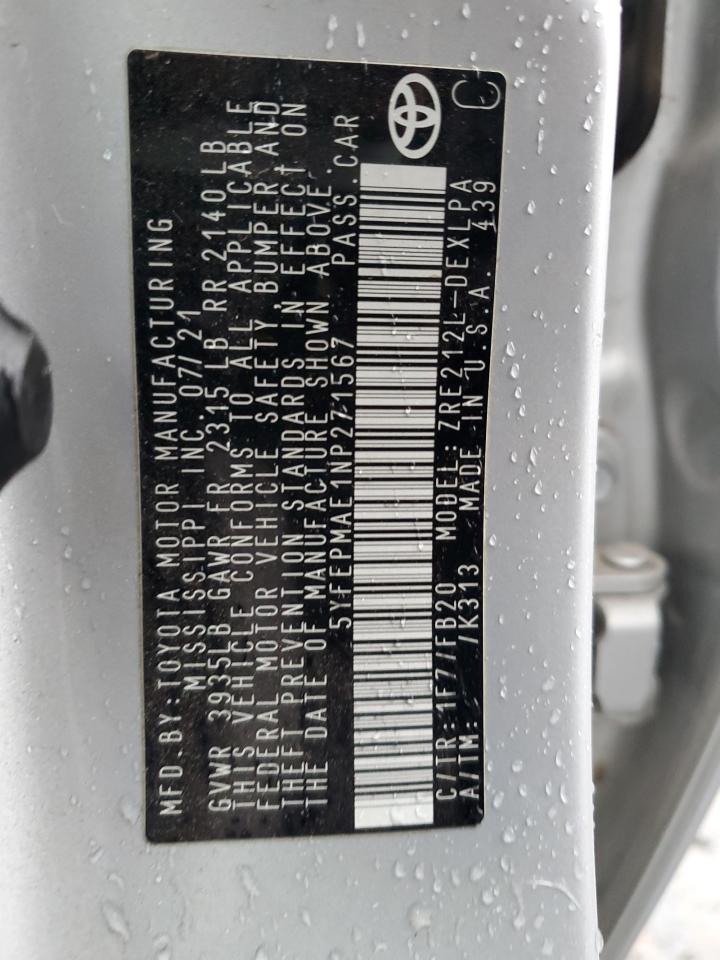 2022 TOYOTA COROLLA LE VIN:5YFEPMAE1NP271567