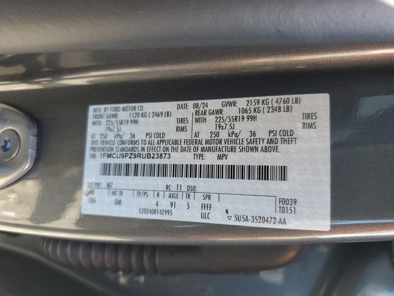 2024 FORD ESCAPE ST LINE ELITE VIN:1FMCU9PZ9RUB23873