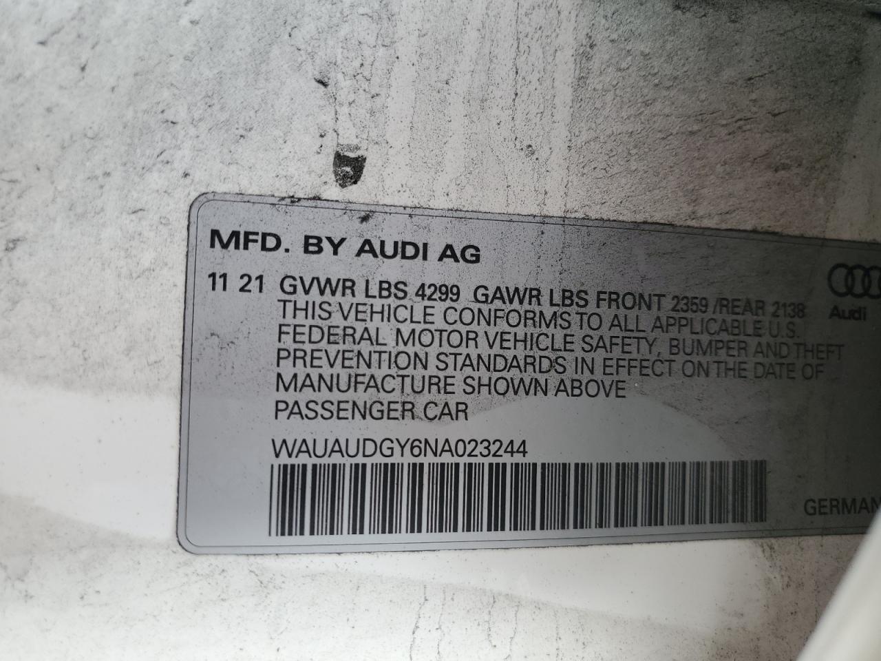 2022 AUDI A3 PREMIUM VIN:NA