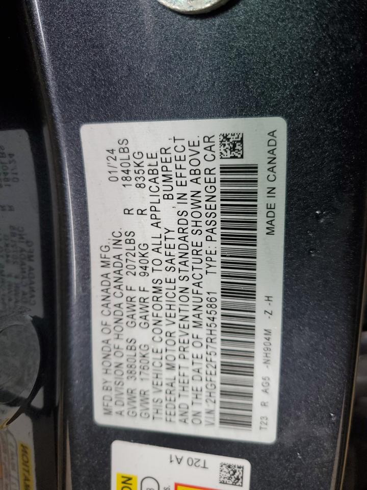 2024 HONDA CIVIC SPORT VIN:2HGFE2F57RH545861