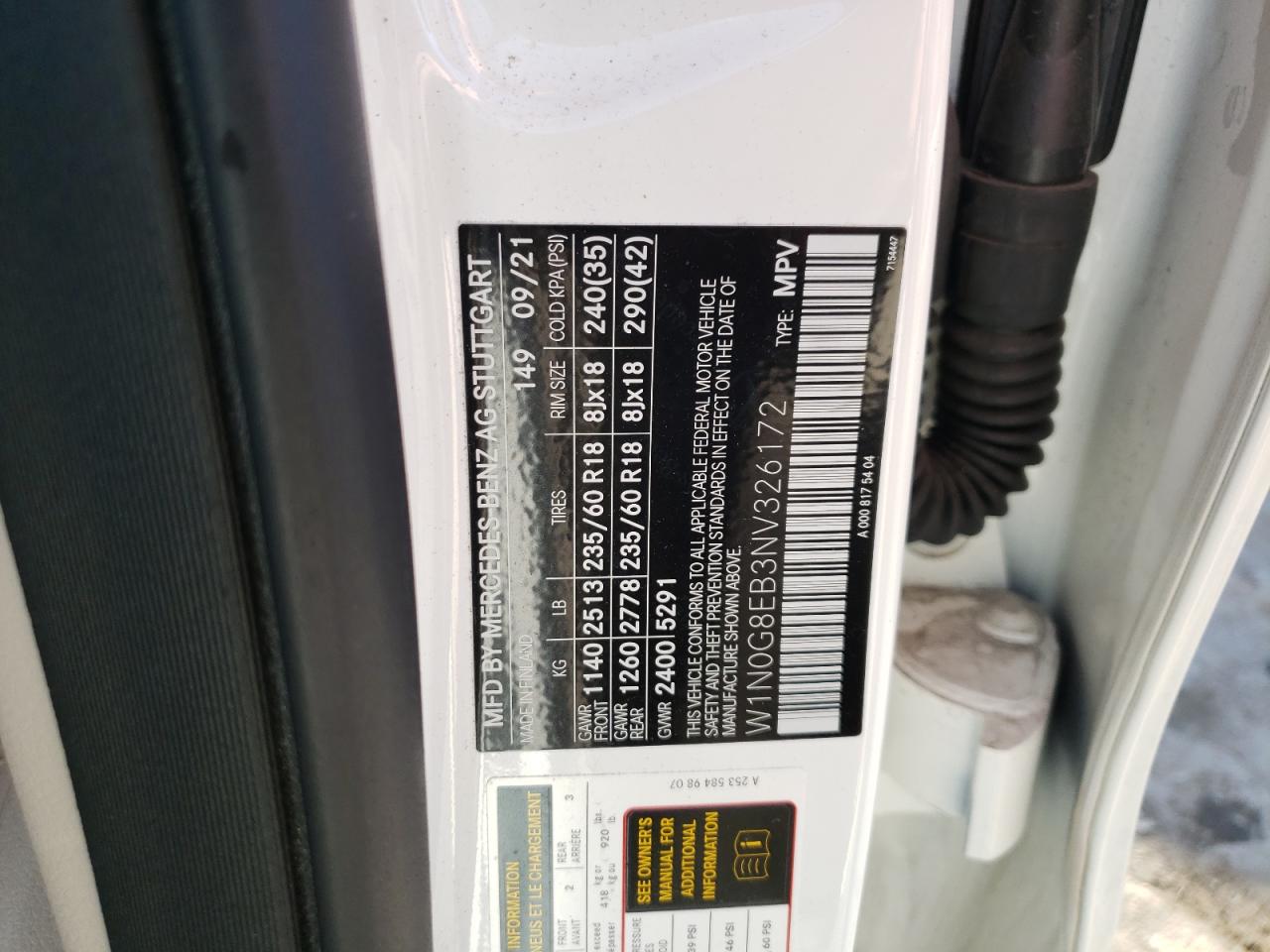 2022 MERCEDES-BENZ GLC 300 4MATIC VIN:W1N0G8EB3NV326172