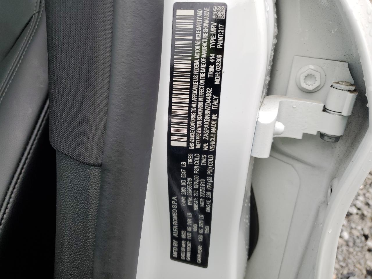 2022 ALFA ROMEO STELVIO TI VIN:ZASPAKBN8N7D44892