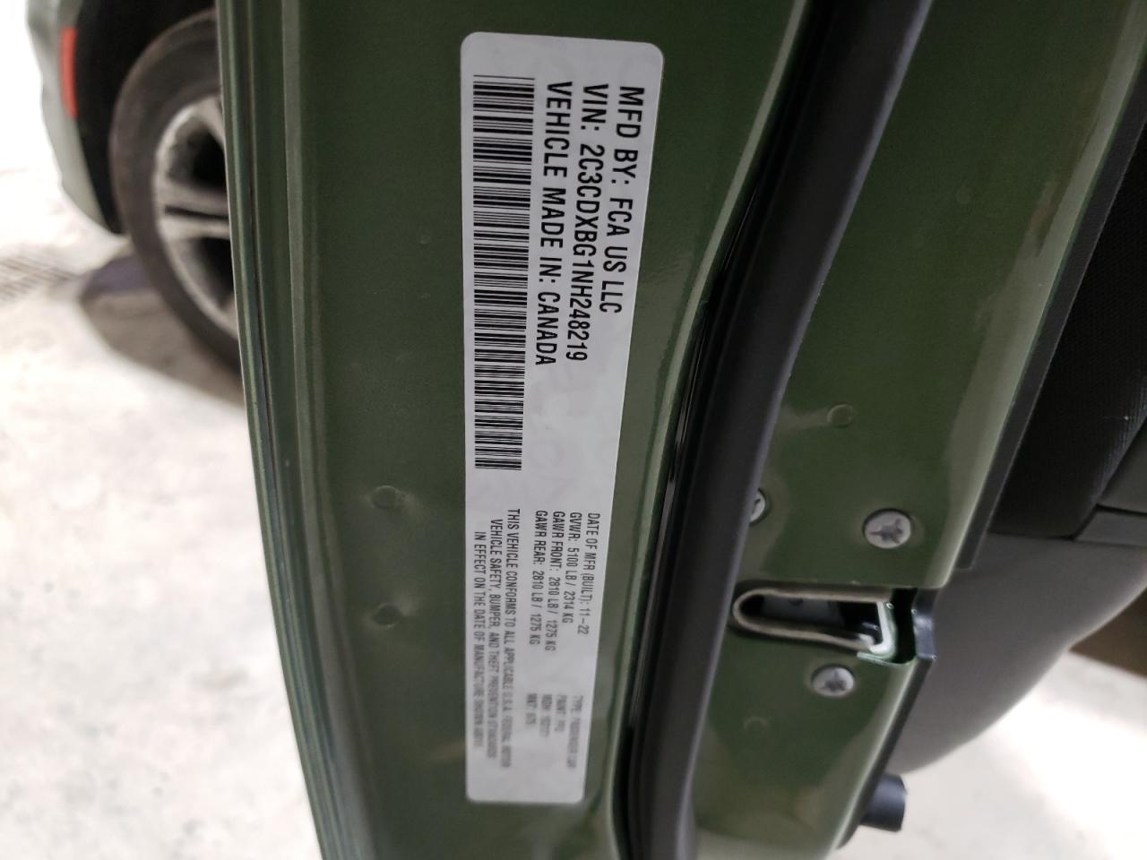 2022 DODGE CHARGER SXT VIN:2C3CDXBG1NH248219