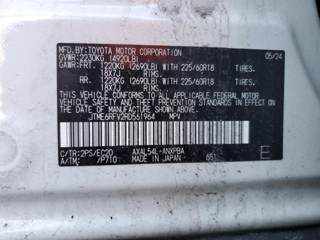 2024 TOYOTA RAV4 XSE VIN:JTME6RFV2RD561964