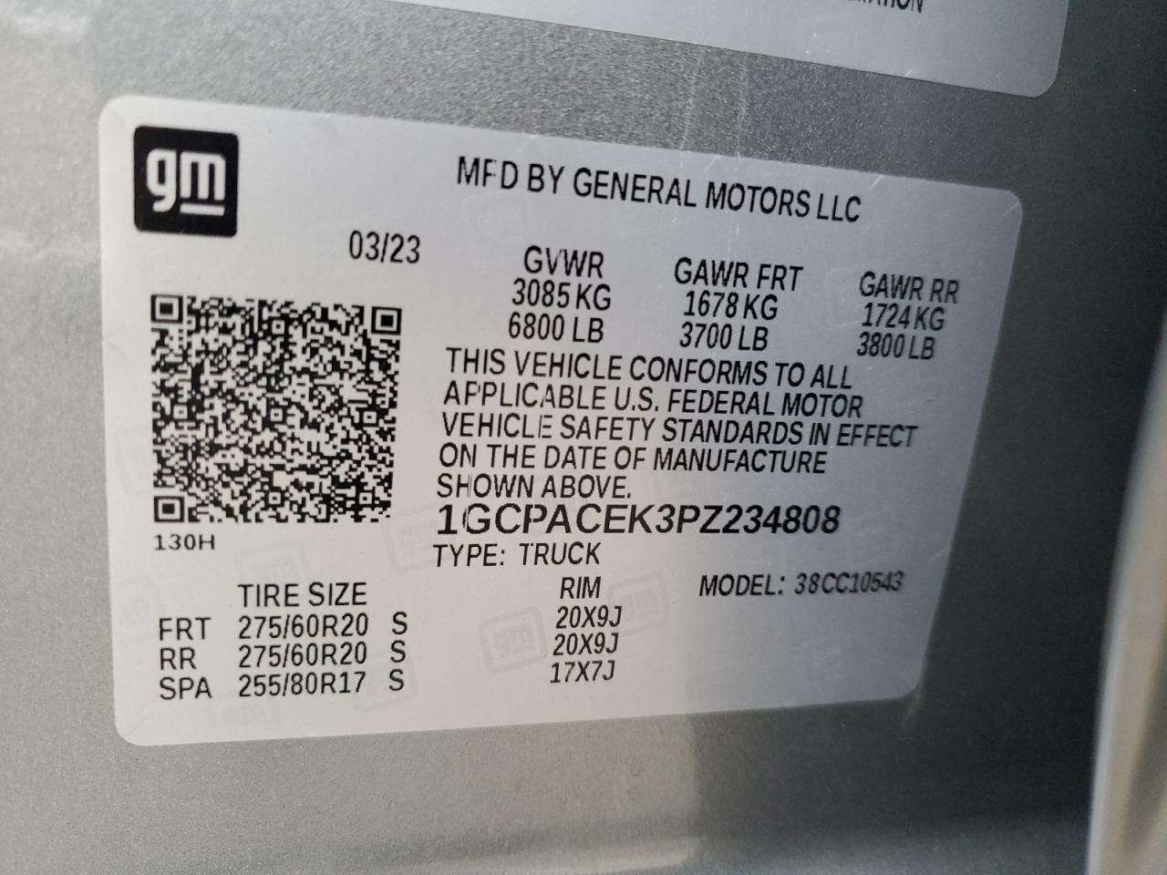 2023 CHEVROLET SILVERADO C1500 LT VIN:1GCPACEK3PZ234808