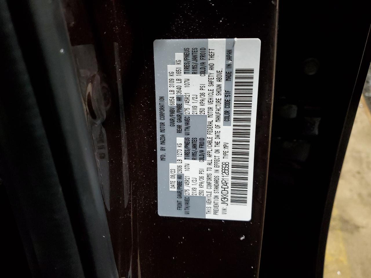 2024 MAZDA CX-90 PREMIUM VIN:JM3KKDHD4R1126698