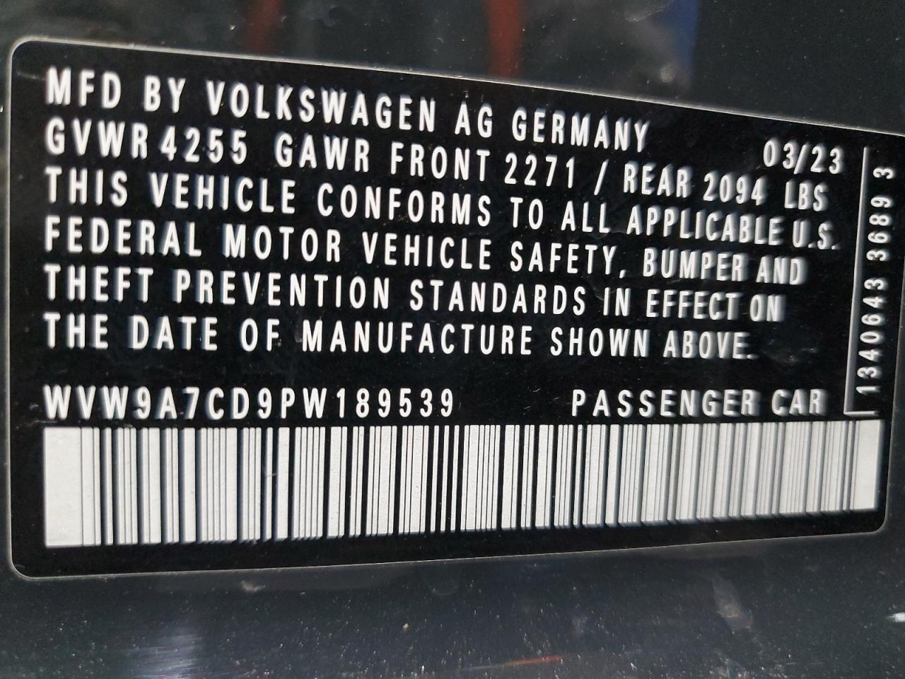 2023 VOLKSWAGEN GTI 40TH ANNIVERSARY VIN:WVW9A7CD9PW189539