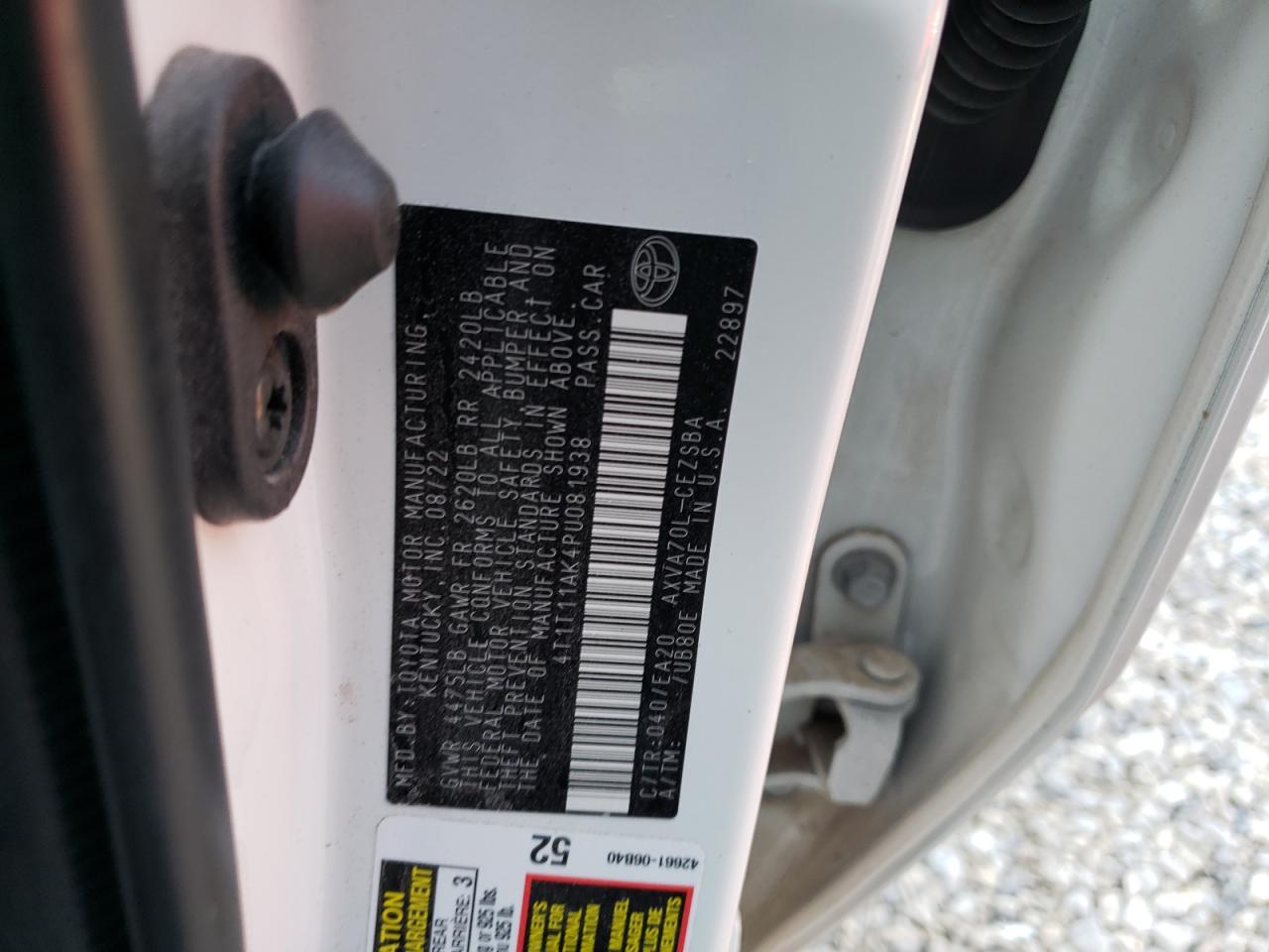 2023 TOYOTA CAMRY SE NIGHT SHADE VIN:4T1T11AK4PU081938