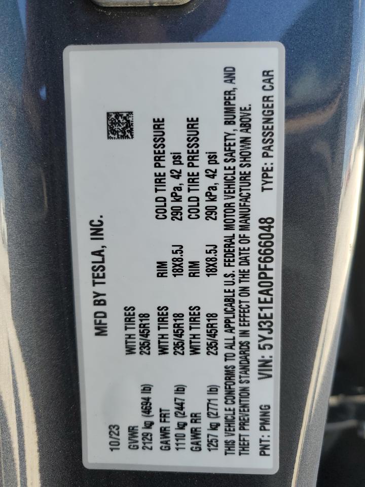 2023 TESLA MODEL 3 VIN:5YJ3E1EA0PF666048