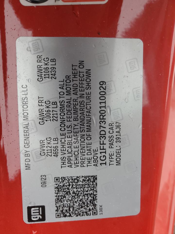 2024 CHEVROLET CAMARO LT1 VIN:1G1FF3D73R0110029