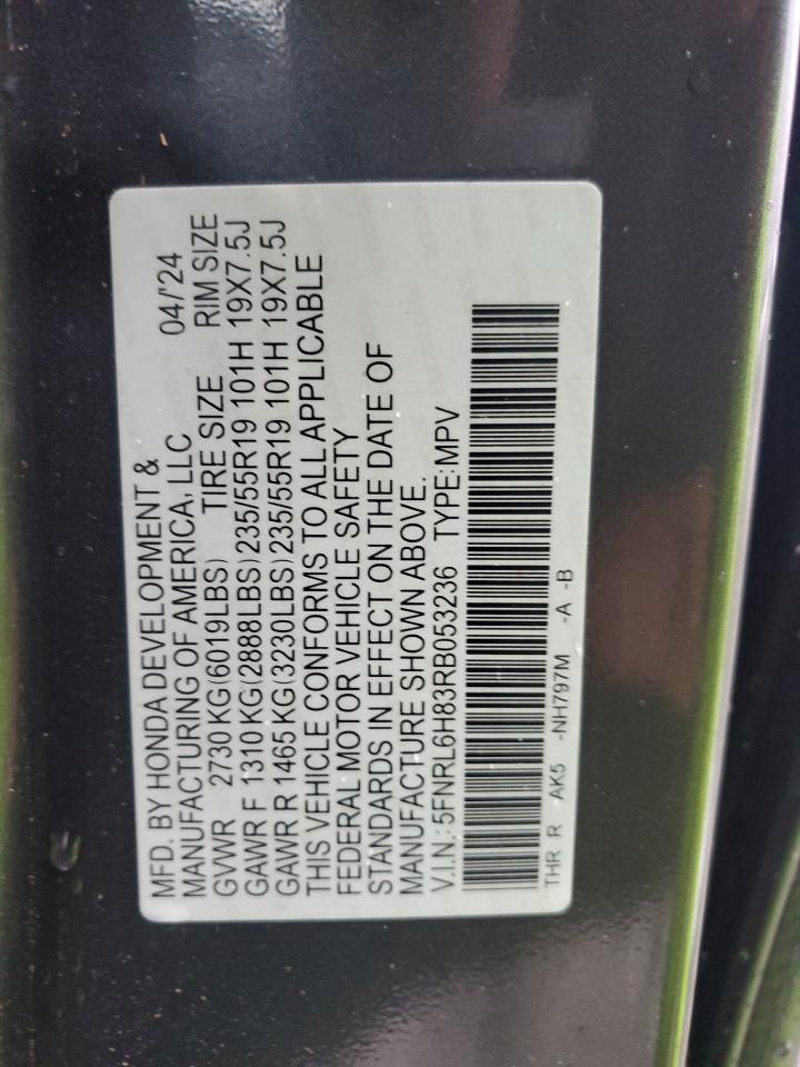 2024 HONDA ODYSSEY TOURING VIN:5FNRL6H83RB053236