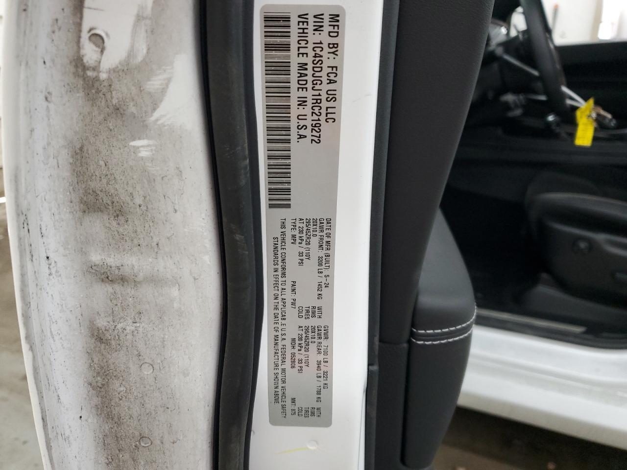 2024 DODGE DURANGO SRT 392 VIN:1C4SDJGJ1RC219272