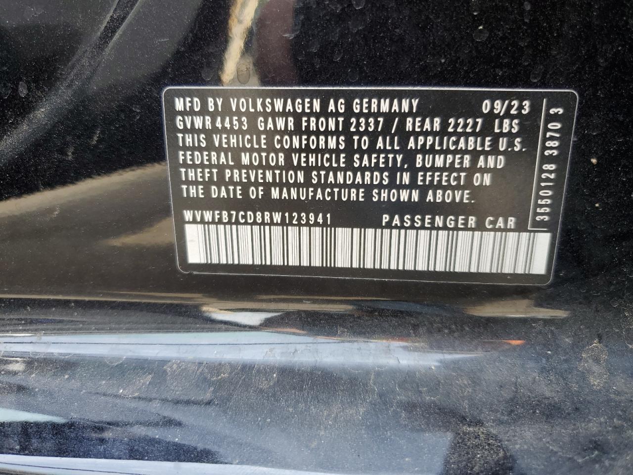 2024 VOLKSWAGEN GOLF R VIN:WVWFB7CD8RW123941