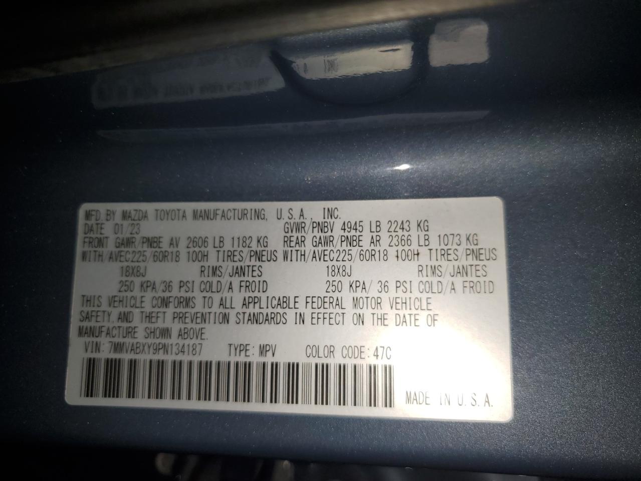 2023 MAZDA CX-50 BASE VIN:7MMVABXY9PN134187